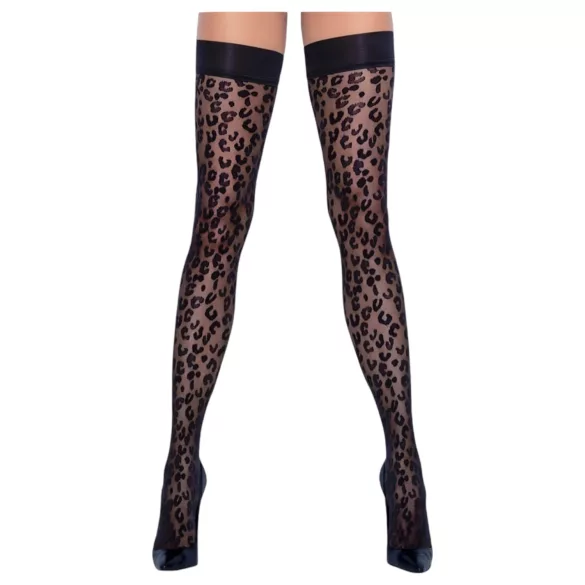Cottelli Legwear - selvsiddende strømper - leopardmønster - sort - 4