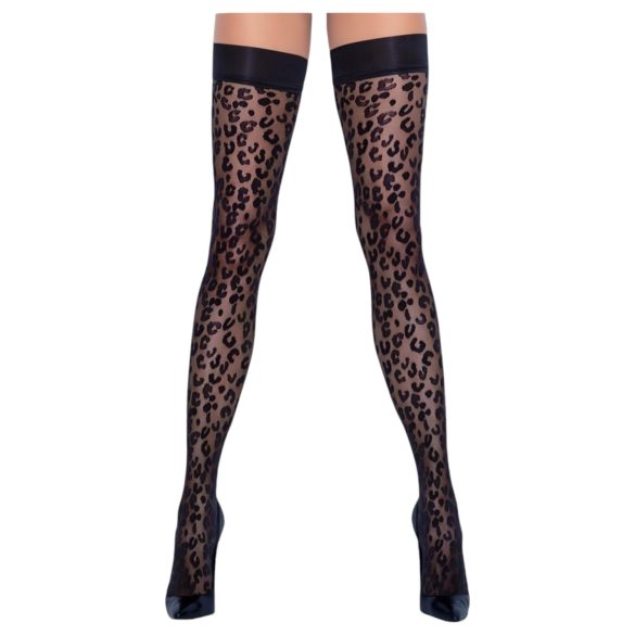 Cottelli strømper - leopardmønstret selvsiddende (sort) - 5