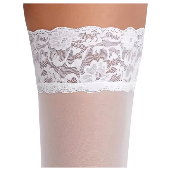 Cottelli - selvsiddende strømper - blonde, blomstermønster - hvid - 3/M-L