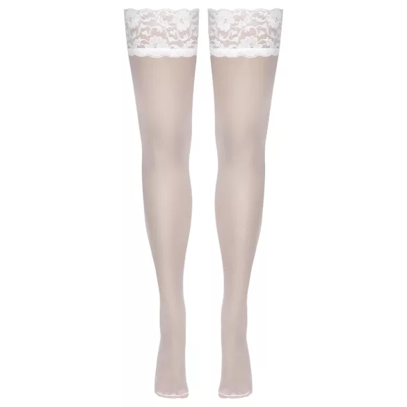 Cottelli - selvsiddende strømper - blonde, blomstermønster - hvid - 3/M-L