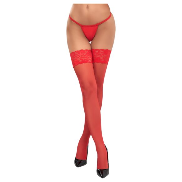 Cottelli - Blondeblomstrede Stay-Ups (Rød) - 3/M-L
