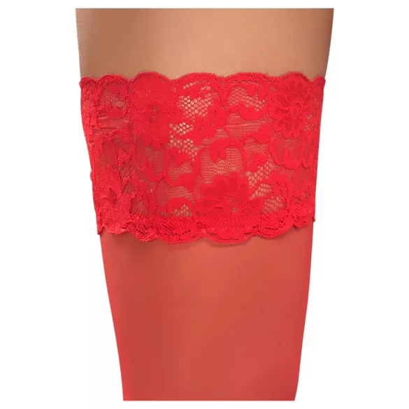 Cottelli - selvsiddende strømper - blonde, blomster - rød - 4/L