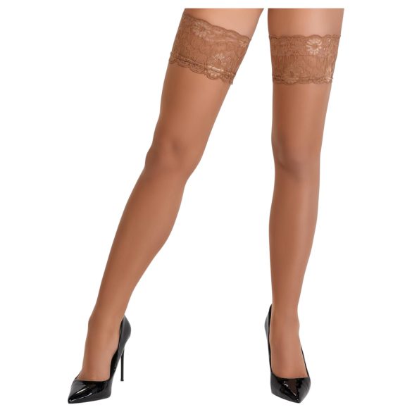 Cottelli - blonde, blomstrede stay-ups (natur) - 3/M-L