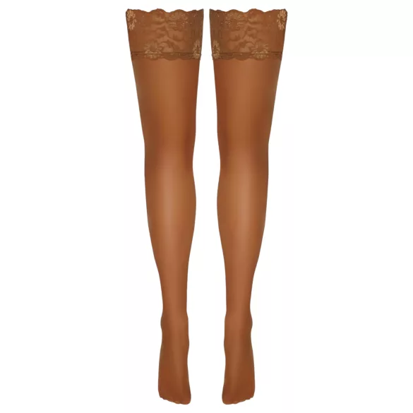 Cottelli - selvsiddende strømper - blonder og blomster - nude - 3/M-L