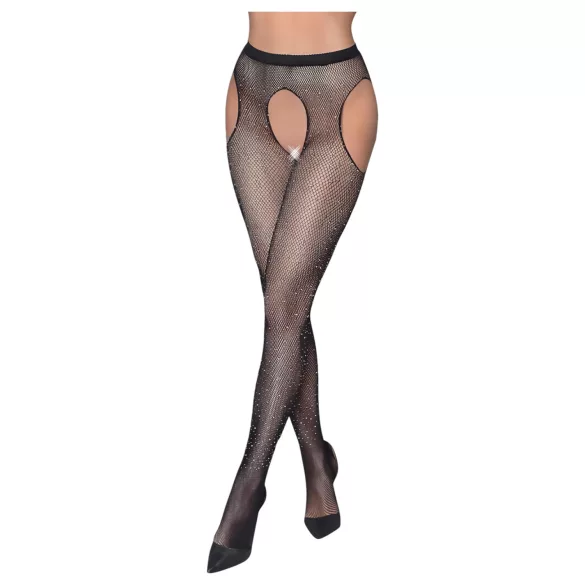 Cottelli Legwear - åbne, skinnende, sorte strømper (S-L)