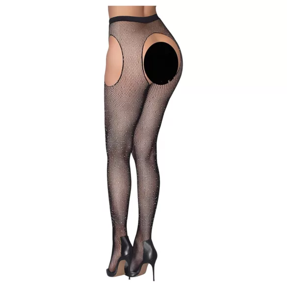 Cottelli Legwear - åbne, skinnende, sorte strømper (S-L)