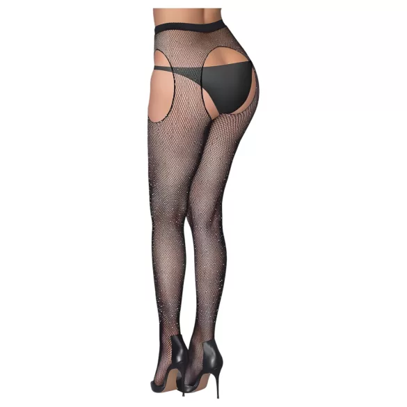 Cottelli Legwear - åbne, skinnende, sorte strømper (S-L)