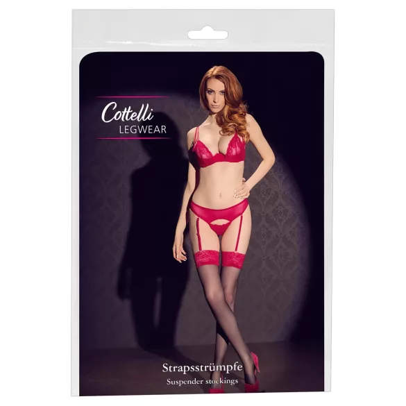 Cottelli - strømper rød blondekant (sort) - 7