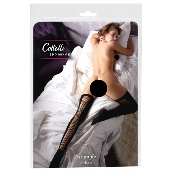 Cottelli - Selvsiddende netstrømper over lår (sort) - S/M - L/XL