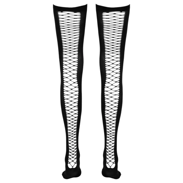 Cottelli - Selvsiddende netstrømper over lår (sort) - S/M - L/XL