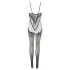 Cottelli Fantasy - netcatsuit med strømpeholdere og åbent skridt (sort) - S-L