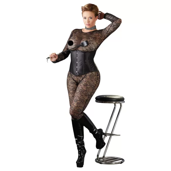 Cottelli Plus Size - corset til kvinder - satin - sort - 2XL
