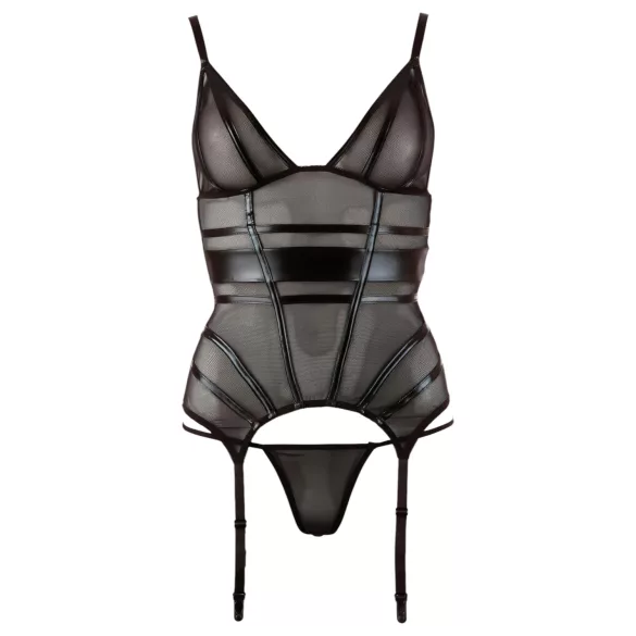 Cottelli - gennemsigtig top - skinnende striber - sort - M