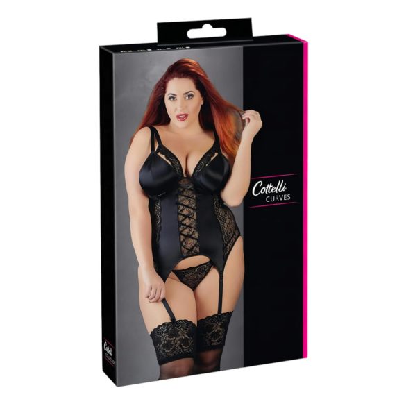 Cottelli Plus Size - Justerbar strømpeholdertop (sort)