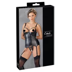   Cottelli Bondage - skinnende buste-løfter top med manchet (sort) - L