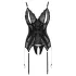 Cottelli - lingerisæt med blonde - åben top og g-streng - sort - L