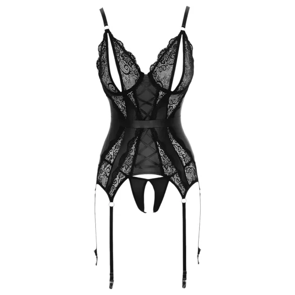 Cottelli - lingerisæt med blonde - åben top og g-streng - sort - XL