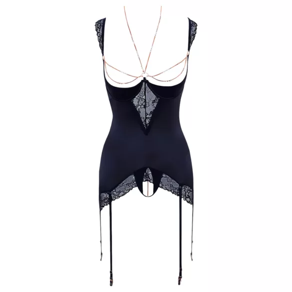 Abierta Fina - skinnende top med kæder og tanga (sort) - 85B/L