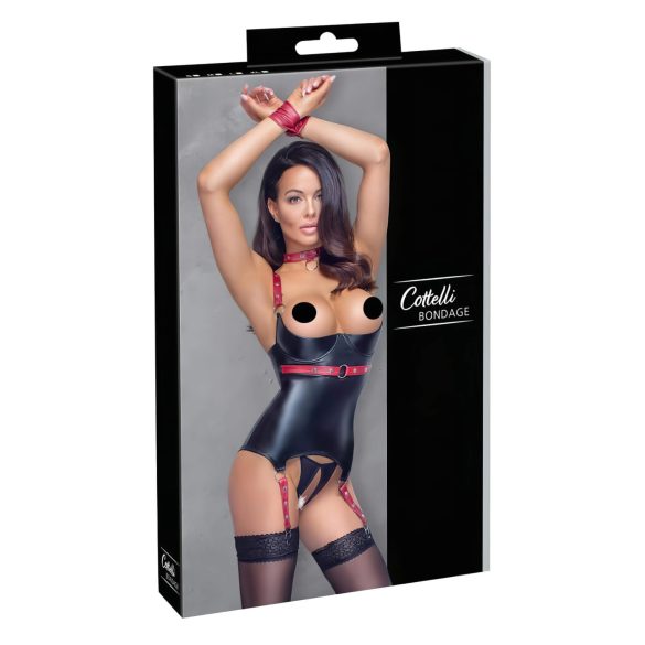 Cottelli Bondage - Skinnende top med push-up og halsbånd (sort)