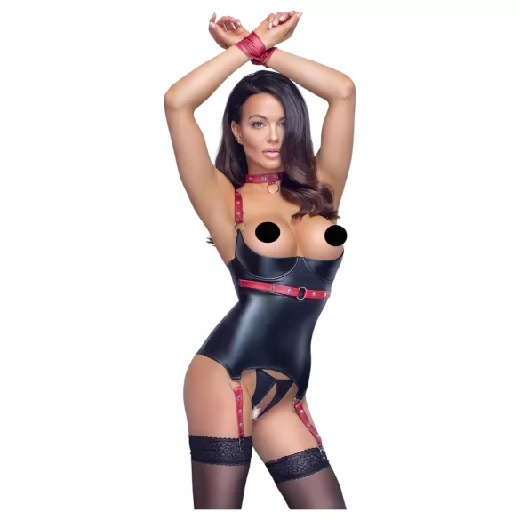 Cottelli Bondage - Wetlook bh-top med halsbånd - sort - XL