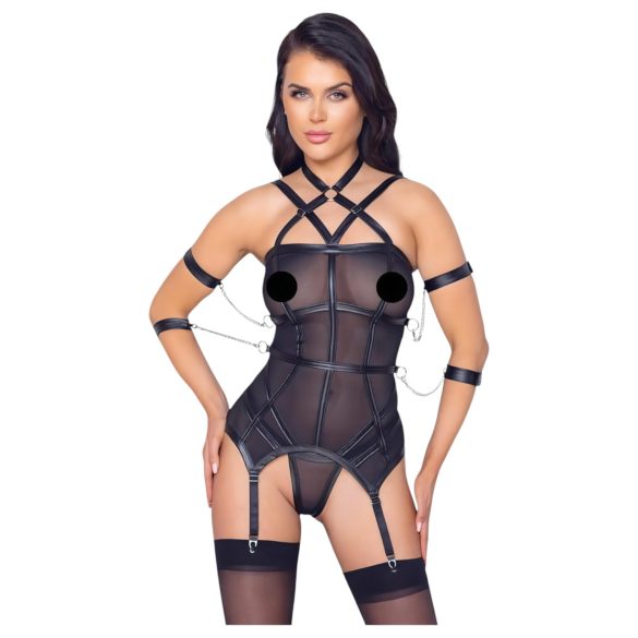 Cottelli Bondage sæt: strop top, armbind & tanga (sort)