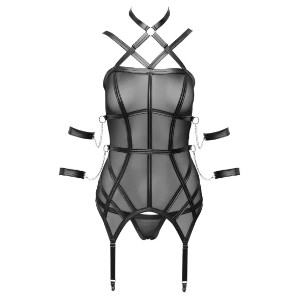 Cottelli Bondage - strop top, armbind og g-streng (sort) - L