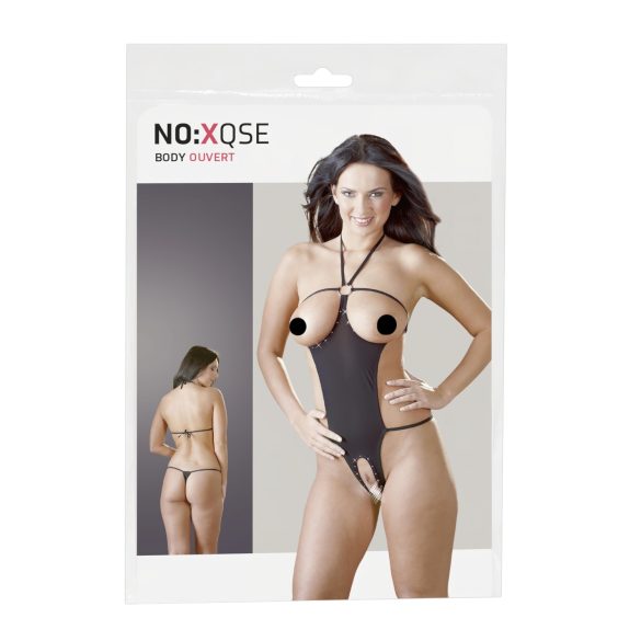 NO:XQSE - Åben, strass-besat bodystocking - sort (S-L)