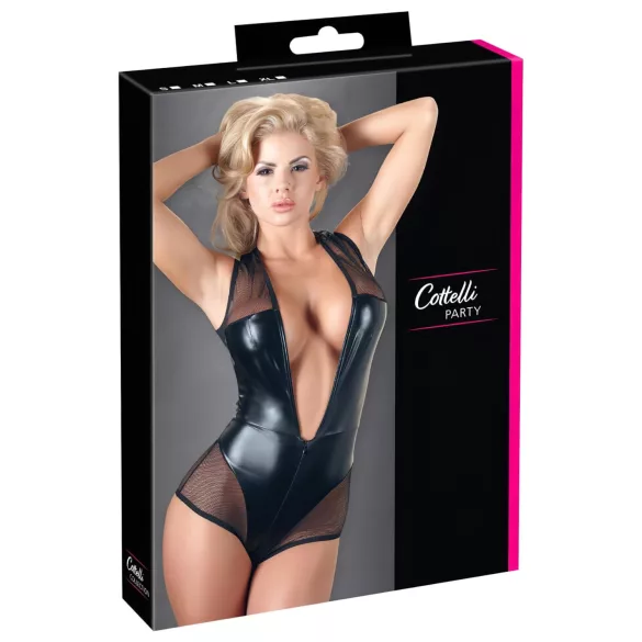 Cottelli - netbody - gennemsigtig skinnende - sort