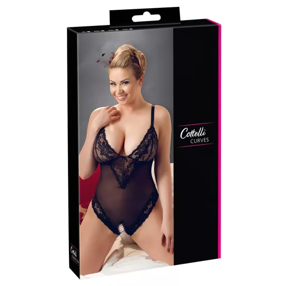 Cottelli - plus size bodystocking - blonde - sort - XXL