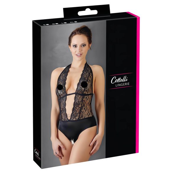 Cottelli - Blonder, halsrem bodystocking (sort)