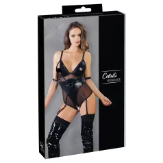Cottelli Bondage - bodysuit med håndjern - blank - sort