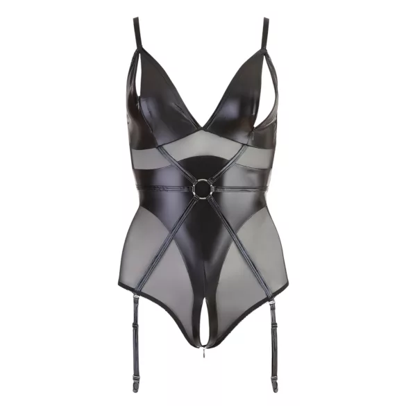 Cottelli Bondage - bodysuit med håndjern - blank - sort - M