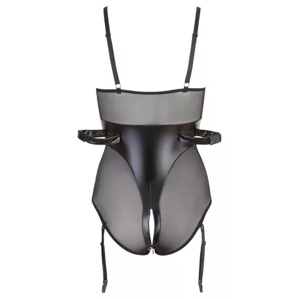 Cottelli Bondage - bodysuit med håndjern - blank - sort - M