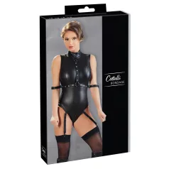   Cottelli Bondage - body uden ærmer og håndjern - wetlook - sort