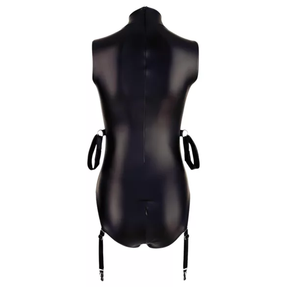 Cottelli Bondage - body uden ærmer og håndjern - wetlook - sort