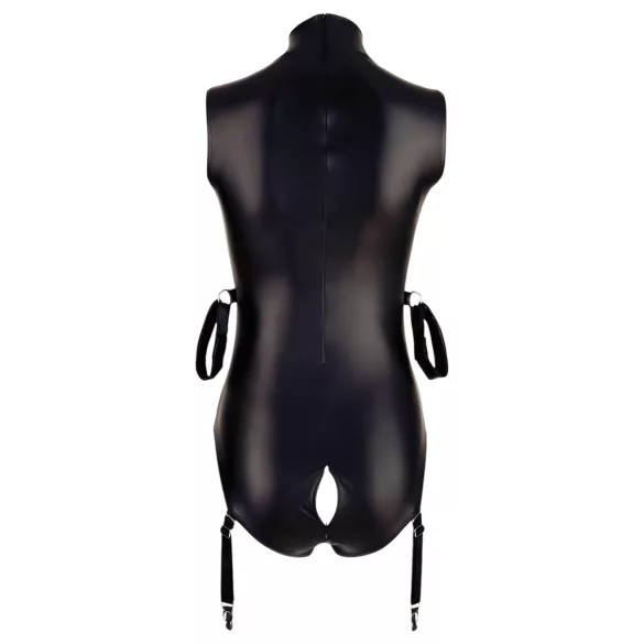 Cottelli Bondage - body uden ærmer og håndjern - wetlook - sort - L