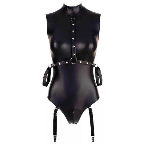 Cottelli Bondage - body uden ærmer og håndjern - wetlook - sort - XL