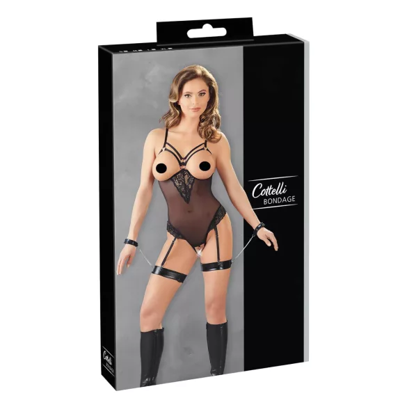 Cottelli Bondage - body med metalringe og håndjern - sort - L