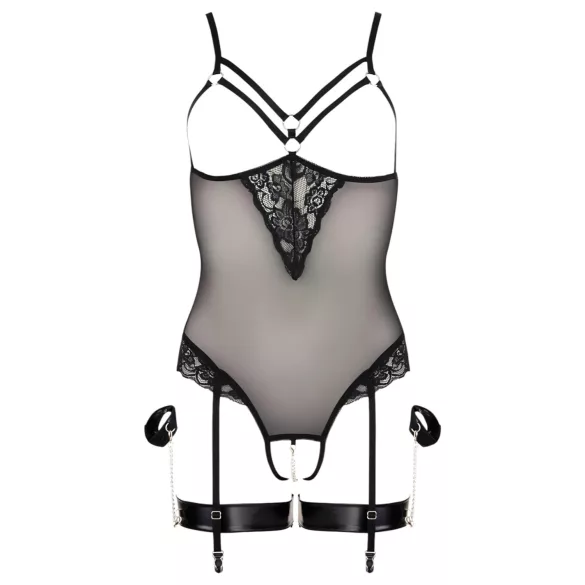 Cottelli Bondage - body med metalringe og håndjern - sort - XL