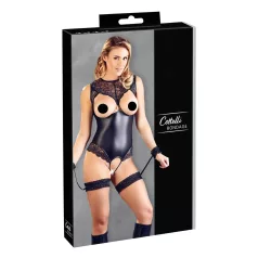 Cottelli Bondage - åben body med håndjern - blank sort
