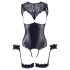 Cottelli Bondage - skinnende åben body med håndjern (sort) - M