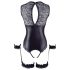 Cottelli Bondage - skinnende åben body med håndjern (sort) - M