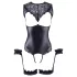 Cottelli Bondage - åben body med håndjern - blank sort - L