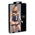 Cottelli Bondage - skinnende åben body med håndjern (sort) - XL