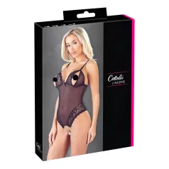 Cottelli - åben body med blonde og perler - sort