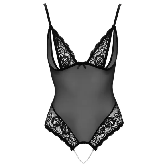 Cottelli - åben body med blonde og perler - sort