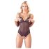 Cottelli - Sort blonder & perler bodysuit med åbning - M