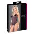 Cottelli - Sort blonder & perler bodysuit med åbning - L