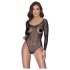 NO:XQSE - langærmet, glitrende netbodystocking - sort (S-L)