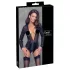 Cottelli - langærmet, åben bodystocking med håndjern (sort)